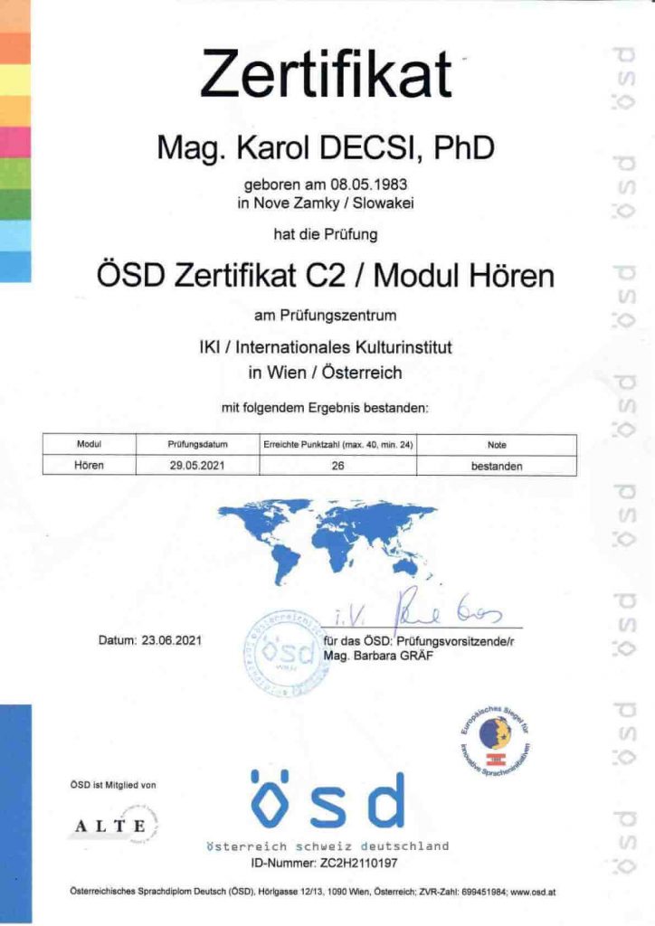 Certifikát z nemeckého jazyka - Počúvanie úroveń C2